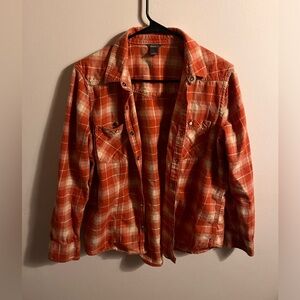 Eddie Bauer 100% cotton orange&white flannel women’s large